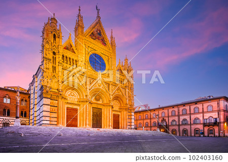 Siena, Italy - Duomo di Siena morning twilight, blue hour of Tuscany. 102403160