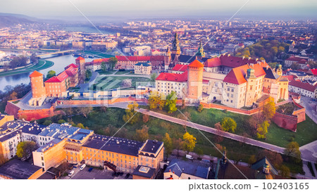 Krakow, Poland - Wawel Castle aerial view, Cracovia. Krakow, Poland - Wawel Castle aerial view, Cracovia. 102403165