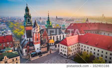 Krakow, Poland - Wawel Castle aerial view, Cracovia. Krakow, Poland - Wawel Castle aerial view, Cracovia. 102403166