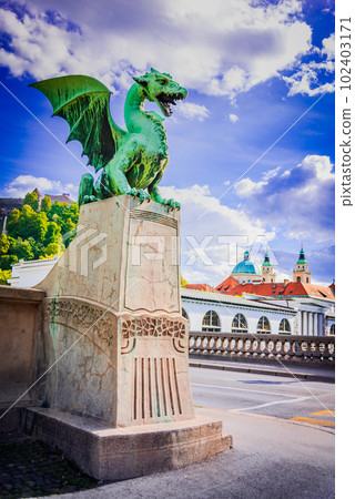 Ljubljana, Slovenia. Dragon Bridge, symbol of the city. 102403171