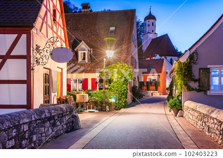 Harburg, Germany. Beautiful medieval village in historical Swabia, Bavaria, Wornitz valley. Harburg, Germany. Beautiful medieval village in historical Swabia, Bavaria, Wornitz valley. 102403223