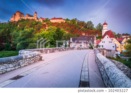 Harburg, Germany. Beautiful medieval village in historical Swabia, Bavaria, Steinerne Brucke. Harburg, Germany. Beautiful medieval village in historical Swabia, Bavaria, Steinerne Brucke. 102403227