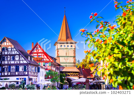 Gengenbach, Germany. Altstadt, beautiful town square with timber-framed medieval houses, Baden-Wurtemberg 102403271