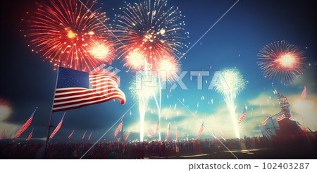 4th of july fireworks on american flag background. Ai Generative 4th of july fireworks on american flag background. Ai Generative 102403287