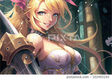 Blonde lady Paladin Knight smile with armor illustration generative ai Blonde lady Paladin Knight smile with armor illustration generative ai 102403293
