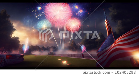 4th of july fireworks on american flag background. Ai Generative 4th of july fireworks on american flag background. Ai Generative 102403298