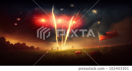 4th of july fireworks on american flag background. Ai Generative 4th of july fireworks on american flag background. Ai Generative 102403301