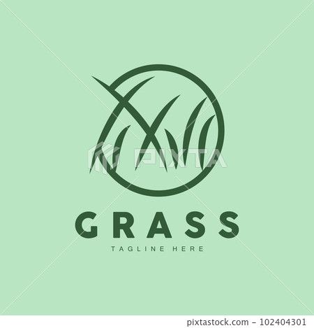 Green Grass Logo Design, Farm Landscape Illustration, Natural Scenery Vector 102404301