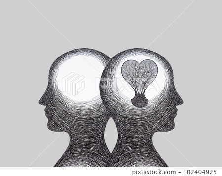 human head chakra body mind mental health healing spiritual connect love heart brain feeling conscious inside black shadow drawing peace energy emotion holistic art watercolor painting illustration 102404925