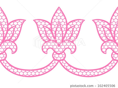 Lace floral pattern. Seamless border with flowers and leaves. Embroidery handmade decoration. 102405506