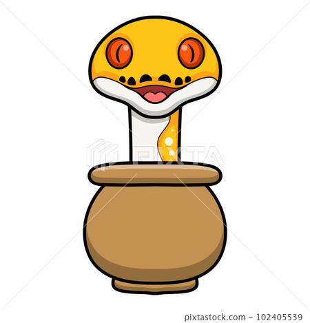 Cute albino pied reticulated python cartoon inside the pot Cute albino pied reticulated python cartoon inside the pot 102405539