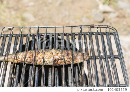 [Salted sardine grilled at the auto campsite] 102405559