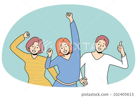 Smiling diverse people have fun dancing Smiling diverse people have fun dancing 102405613