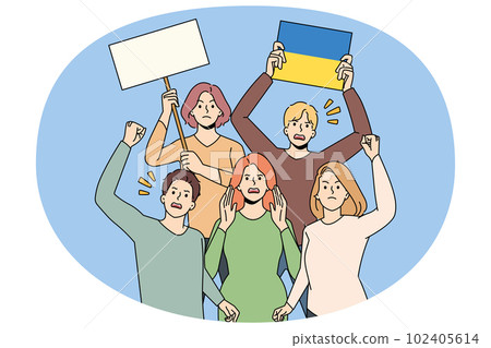 People with banners protest against war in Ukraine People with banners protest against war in Ukraine 102405614