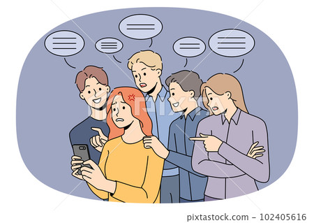 Stressed woman meddled with comment in social media 102405616