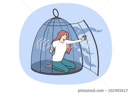 Young woman come out of birdcage 102405617