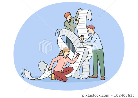 Employees team work together signing contract Employees team work together signing contract 102405635