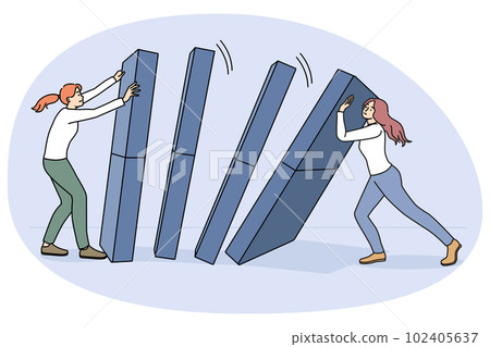 Businesswoman hold domino from falling down 102405637