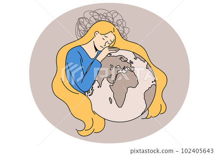 Sad Ukrainian woman hug planet earth 102405643