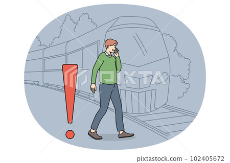 Man talk on phone ignore railroad track safety rules Man talk on phone ignore railroad track safety rules 102405672
