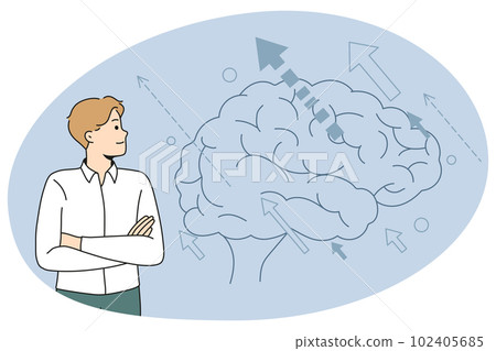 Businessman look at brain image thinking Businessman look at brain image thinking 102405685