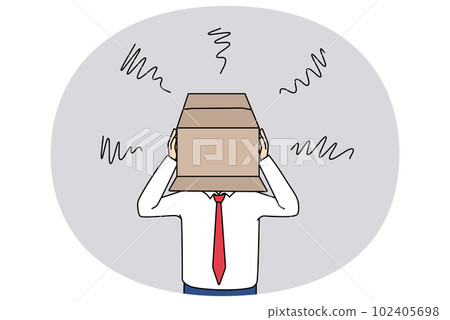 Businessman hide head in box feeling ashamed 102405698