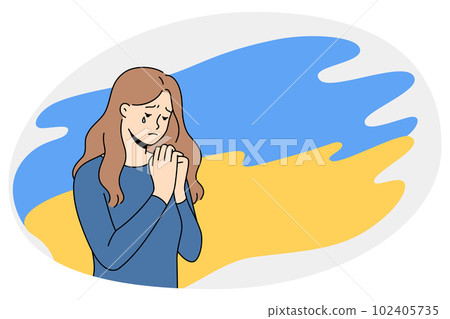 Crying woman crying ask peace for Ukraine 102405735