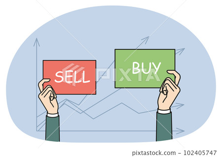 Businessman hold buy and sell signs 102405747