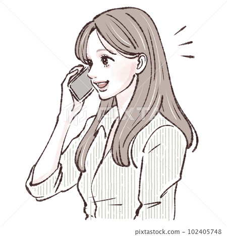 A woman who makes a phone call, a woman who makes a phone call, a woman, a girl, a smartphone, a smartphone, a call, an inquiry, a complaint, 102405748
