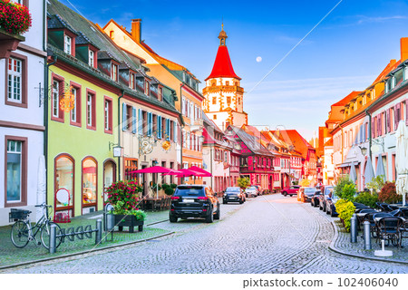 Gengenbach, Germany. Sunrise with Niggelturm, charming town in Schwarzwald (Black Forest) 102406040