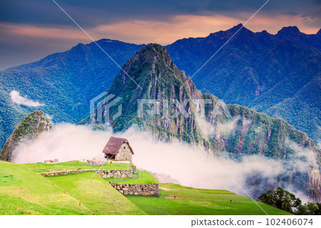 Machu Picchu, Peru - Incan citadel with stunning ruins in Peruvian Andes Mountains. 102406074