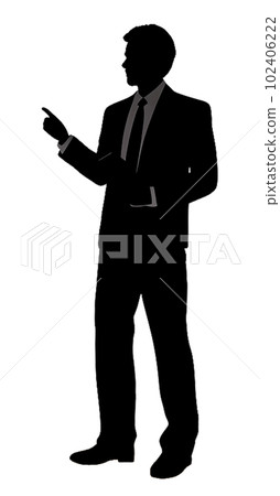 Simple full body silhouette of a businessman giving a presentation Simple full body silhouette of a businessman giving a presentation 102406222