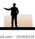 A full-body silhouette of a male businessman who makes a confident presentation on the stage 102406228