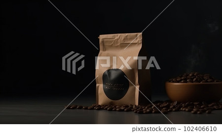 Blank Coffee Bag brown Kraft paper bag with coffee beans Blank Coffee Bag brown Kraft paper bag with coffee beans 102406610