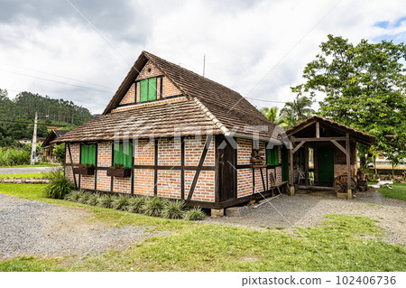 Half-timbered house of german immigrants in the countryside of Pomerode, Santa Catarina in Brazil Half-timbered house of german immigrants in the countryside of Pomerode, Santa Catarina in Brazil 102406736