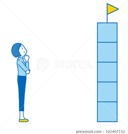 A woman looking up at a high flag - Stock Illustration [102407132] - PIXTA