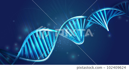 Glowing DNA spiral on a dark blue background. Glowing DNA spiral on a dark blue background. 102409624