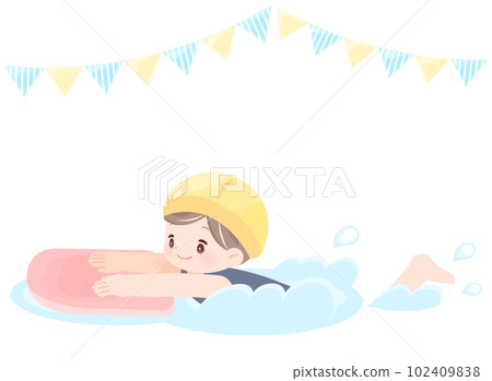 在浮板上游泳的泳裝女孩 在浮板上游泳的泳裝女孩 102409838