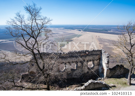 Abandoned ruins of medieval Plavecky castle in Slovakia Abandoned ruins of medieval Plavecky castle in Slovakia 102410313