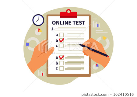 Concept online testing, e-learning, examination.. Vector illustration. Flat 102410516