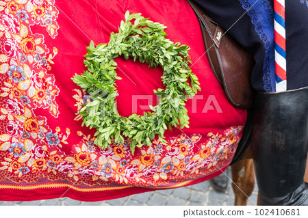 Details of costumes during traditional moravian festival in czech 102410681
