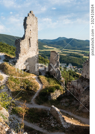 Abandoned ruins of medieval Plavecky castle in Slovakia Abandoned ruins of medieval Plavecky castle in Slovakia 102410684