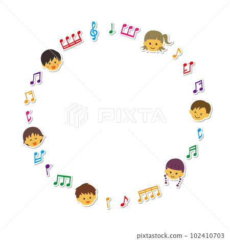 兒童和音符的圓形框架 102410703
