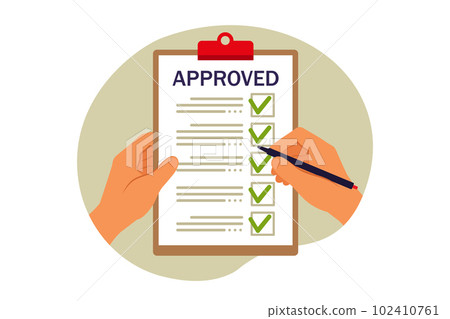 Approval concept. Rating and reviews. Meeting requirements. Vector illustration. Flat. Approval concept. Rating and reviews. Meeting requirements. Vector illustration. Flat. 102410761