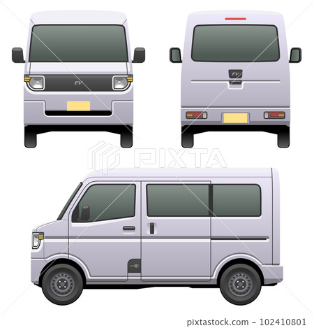 Illustration of a car seen from three directions (EV commercial light van) 102410801