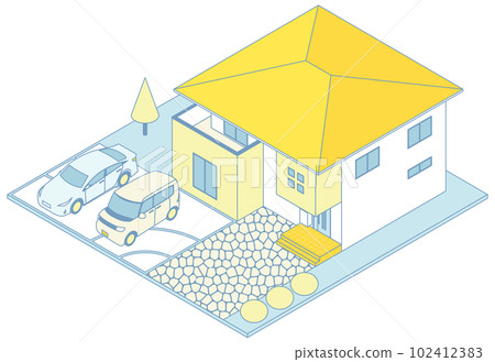 Isometric house and car 102412383