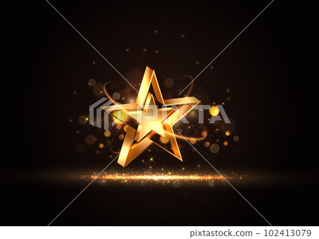3D golden star with golden on black background with lighting effect and sparkle. Luxury template celebration award design. 3D golden star with golden on black background with lighting effect and sparkle. Luxury template celebration award design. 102413079