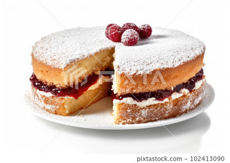 Victoria Sponge Cake isolated on white background. Traditional London dessert. Ai generative 102413090