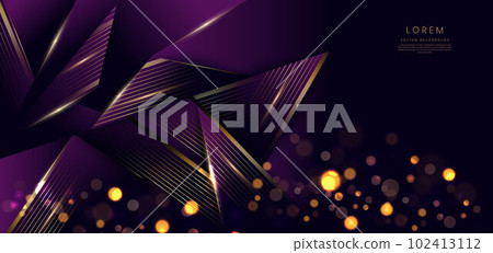 Luxury triangle elegant purple with golden lines and light effect and bokeh with copy space for text. Template award design. Luxury triangle elegant purple with golden lines and light effect and bokeh with copy space for text. Template award design. 102413112