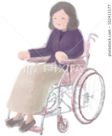Grandma sitting in a wheelchair and smiling 102413177